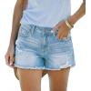 image:imageonlypuff Womens Jean Short Cut Off Denim Shorts High Waist Ripped Distressed Stretchy 05c Light Blue