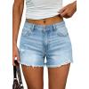 image:imageonlypuff Womens Jean Short Cut Off Denim Shorts High Waist Ripped Distressed Stretchy 05c Light Blue
