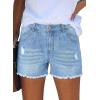 image:imageonlypuff Womens Jean Short Cut Off Denim Shorts High Waist Ripped Distressed Stretchy 06k Light Blue