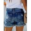 image:imageonlypuff Womens Jean Short Cut Off Denim Shorts High Waist Ripped Distressed Stretchy 09dark Blue