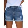 image:imageonlypuff Womens Jean Short Cut Off Denim Shorts High Waist Ripped Distressed Stretchy 10 Dblue
