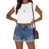 image:imageonlypuff Womens Jean Short Cut Off Denim Shorts High Waist Ripped Distressed Stretchy 10 Dblue