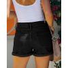 image:imageonlypuff Womens Jean Short Cut Off Denim Shorts High Waist Ripped Distressed Stretchy 10black