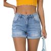 image:imageonlypuff Womens Jean Short Cut Off Denim Shorts High Waist Ripped Distressed Stretchy 11n Light Blue