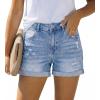 image:imageonlypuff Womens Jean Short Cut Off Denim Shorts High Waist Ripped Distressed Stretchy 11n Light Blue