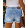 image:imageonlypuff Womens Jean Short Cut Off Denim Shorts High Waist Ripped Distressed Stretchy 11n Light Blue