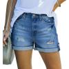 image:imageonlypuff Womens Jean Short Cut Off Denim Shorts High Waist Ripped Distressed Stretchy 12blue