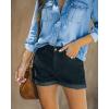 image:imageonlypuff Womens Jean Short Cut Off Denim Shorts High Waist Ripped Distressed Stretchy 14black