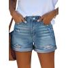 image:imageonlypuff Womens Jean Short Cut Off Denim Shorts High Waist Ripped Distressed Stretchy 15blue