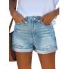 image:imageonlypuff Womens Jean Short Cut Off Denim Shorts High Waist Ripped Distressed Stretchy 15light Blue