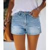 image:imageonlypuff Womens Jean Short Cut Off Denim Shorts High Waist Ripped Distressed Stretchy 17a Light Blue