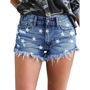 image:imageMODARANI Denim Shorts for Women Distressed Jean Shorts Ripped Summer Hot ShortCstar Print