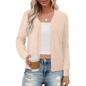 image:imageonlypuff Cardigan for Women Dressy Button Down Sweaters Work Cardigans Trendy Clothes Long Sleeve Knit S2XL01 Apricot
