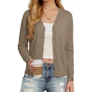 image:imageonlypuff Cardigan for Women Dressy Button Down Sweaters Work Cardigans Trendy Clothes Long Sleeve Knit S2XL01 Camel