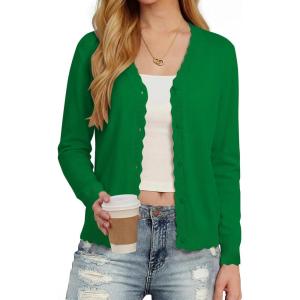 image:imageonlypuff Cardigan for Women Dressy Button Down Sweaters Work Cardigans Trendy Clothes Long Sleeve Knit S2XL01 Clear Green