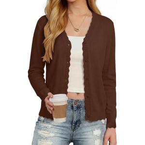 image:imageonlypuff Cardigan for Women Dressy Button Down Sweaters Work Cardigans Trendy Clothes Long Sleeve Knit S2XL01 Coffee