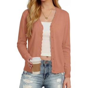 image:imageonlypuff Cardigan for Women Dressy Button Down Sweaters Work Cardigans Trendy Clothes Long Sleeve Knit S2XL01 Coral