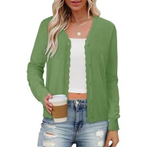 image:imageonlypuff Cardigan for Women Dressy Button Down Sweaters Work Cardigans Trendy Clothes Long Sleeve Knit S2XL01 Green