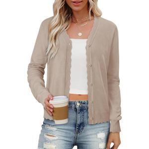 image:imageonlypuff Cardigan for Women Dressy Button Down Sweaters Work Cardigans Trendy Clothes Long Sleeve Knit S2XL01 Khaki