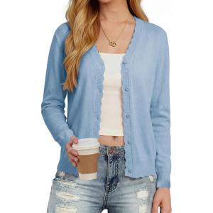 image:imageonlypuff Cardigan for Women Dressy Button Down Sweaters Work Cardigans Trendy Clothes Long Sleeve Knit S2XL01 Light Blue