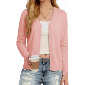 image:imageonlypuff Cardigan for Women Dressy Button Down Sweaters Work Cardigans Trendy Clothes Long Sleeve Knit S2XL01 Light Pink