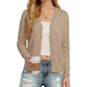 image:imageonlypuff Cardigan for Women Dressy Button Down Sweaters Work Cardigans Trendy Clothes Long Sleeve Knit S2XL01 Oatmeal