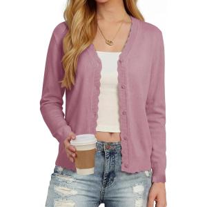 image:imageonlypuff Cardigan for Women Dressy Button Down Sweaters Work Cardigans Trendy Clothes Long Sleeve Knit S2XL01 Pink Purple