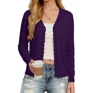 image:imageonlypuff Cardigan for Women Dressy Button Down Sweaters Work Cardigans Trendy Clothes Long Sleeve Knit S2XL01 Purple