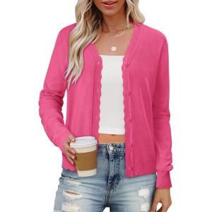 image:imageonlypuff Cardigan for Women Dressy Button Down Sweaters Work Cardigans Trendy Clothes Long Sleeve Knit S2XL01 Rose