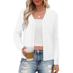 image:imageonlypuff Cardigan for Women Dressy Button Down Sweaters Work Cardigans Trendy Clothes Long Sleeve Knit S2XL01 White