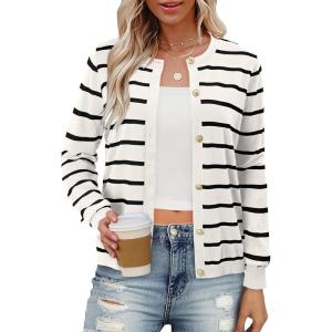 image:imageonlypuff Cardigan for Women Dressy Button Down Sweaters Work Cardigans Trendy Clothes Long Sleeve Knit S2XL02 Apricot Black