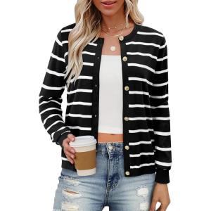 image:imageonlypuff Cardigan for Women Dressy Button Down Sweaters Work Cardigans Trendy Clothes Long Sleeve Knit S2XL02 Black White