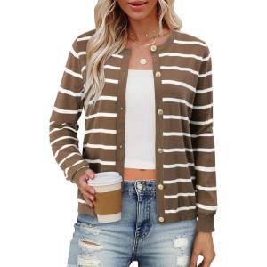 image:imageonlypuff Cardigan for Women Dressy Button Down Sweaters Work Cardigans Trendy Clothes Long Sleeve Knit S2XL02 Coffee White