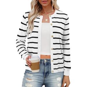 image:imageonlypuff Cardigan for Women Dressy Button Down Sweaters Work Cardigans Trendy Clothes Long Sleeve Knit S2XL02 White Black