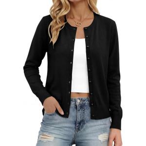 image:imageonlypuff Cardigan for Women Dressy Button Down Sweaters Work Cardigans Trendy Clothes Long Sleeve Knit S2XL03 Black