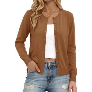 image:imageonlypuff Cardigan for Women Dressy Button Down Sweaters Work Cardigans Trendy Clothes Long Sleeve Knit S2XL03 Caramel