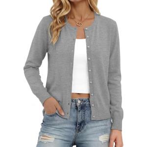 image:imageonlypuff Cardigan for Women Dressy Button Down Sweaters Work Cardigans Trendy Clothes Long Sleeve Knit S2XL03 Grey
