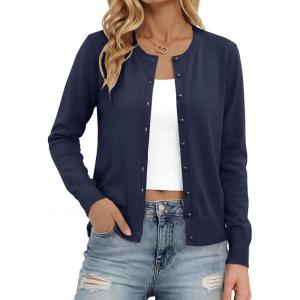 image:imageonlypuff Cardigan for Women Dressy Button Down Sweaters Work Cardigans Trendy Clothes Long Sleeve Knit S2XL03 Navy Blue