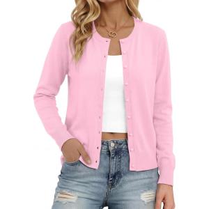 image:imageonlypuff Cardigan for Women Dressy Button Down Sweaters Work Cardigans Trendy Clothes Long Sleeve Knit S2XL03 Pink