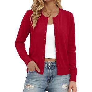 image:imageonlypuff Cardigan for Women Dressy Button Down Sweaters Work Cardigans Trendy Clothes Long Sleeve Knit S2XL03 Red