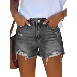 image:imageonlypuff Womens Jean Short Cut Off Denim Shorts High Waist Ripped Distressed Stretchy 01grey