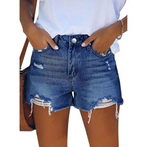 image:imageonlypuff Womens Jean Short Cut Off Denim Shorts High Waist Ripped Distressed Stretchy 01navy