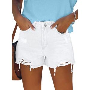 image:imageonlypuff Womens Jean Short Cut Off Denim Shorts High Waist Ripped Distressed Stretchy 01white