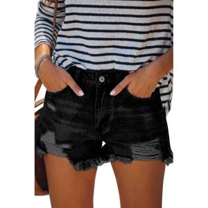 image:imageonlypuff Womens Jean Short Cut Off Denim Shorts High Waist Ripped Distressed Stretchy 04black