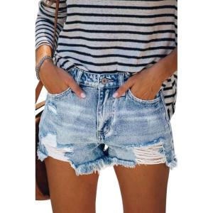 image:imageonlypuff Womens Jean Short Cut Off Denim Shorts High Waist Ripped Distressed Stretchy 04light Blue