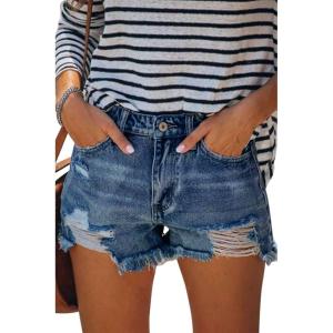 image:imageonlypuff Womens Jean Short Cut Off Denim Shorts High Waist Ripped Distressed Stretchy 04navy Blue