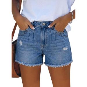 image:imageonlypuff Womens Jean Short Cut Off Denim Shorts High Waist Ripped Distressed Stretchy 06k Blue