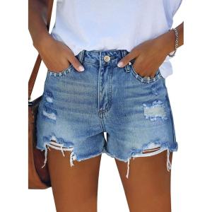 image:imageonlypuff Womens Jean Short Cut Off Denim Shorts High Waist Ripped Distressed Stretchy 06light Blue