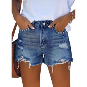 image:imageonlypuff Womens Jean Short Cut Off Denim Shorts High Waist Ripped Distressed Stretchy 06navy