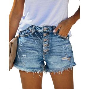 image:imageonlypuff Womens Jean Short Cut Off Denim Shorts High Waist Ripped Distressed Stretchy 08blue